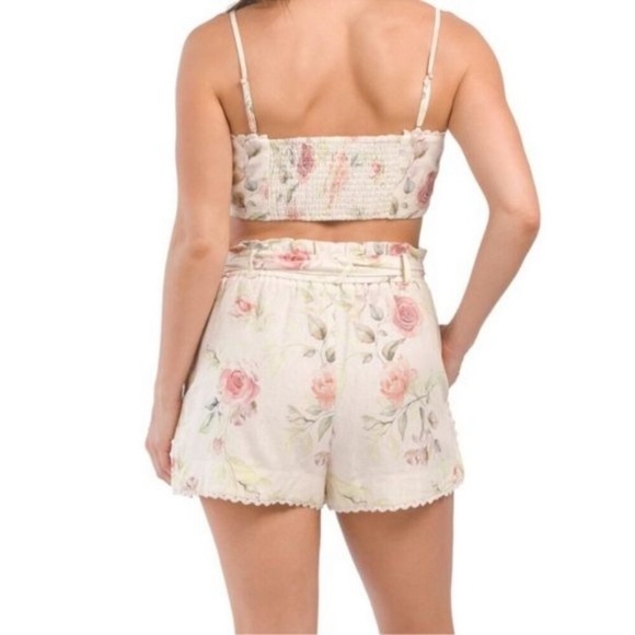Caroline Constas Pastel Linen Crop Two Piece Floral Feminine Set size Medium - Picture 8 of 17